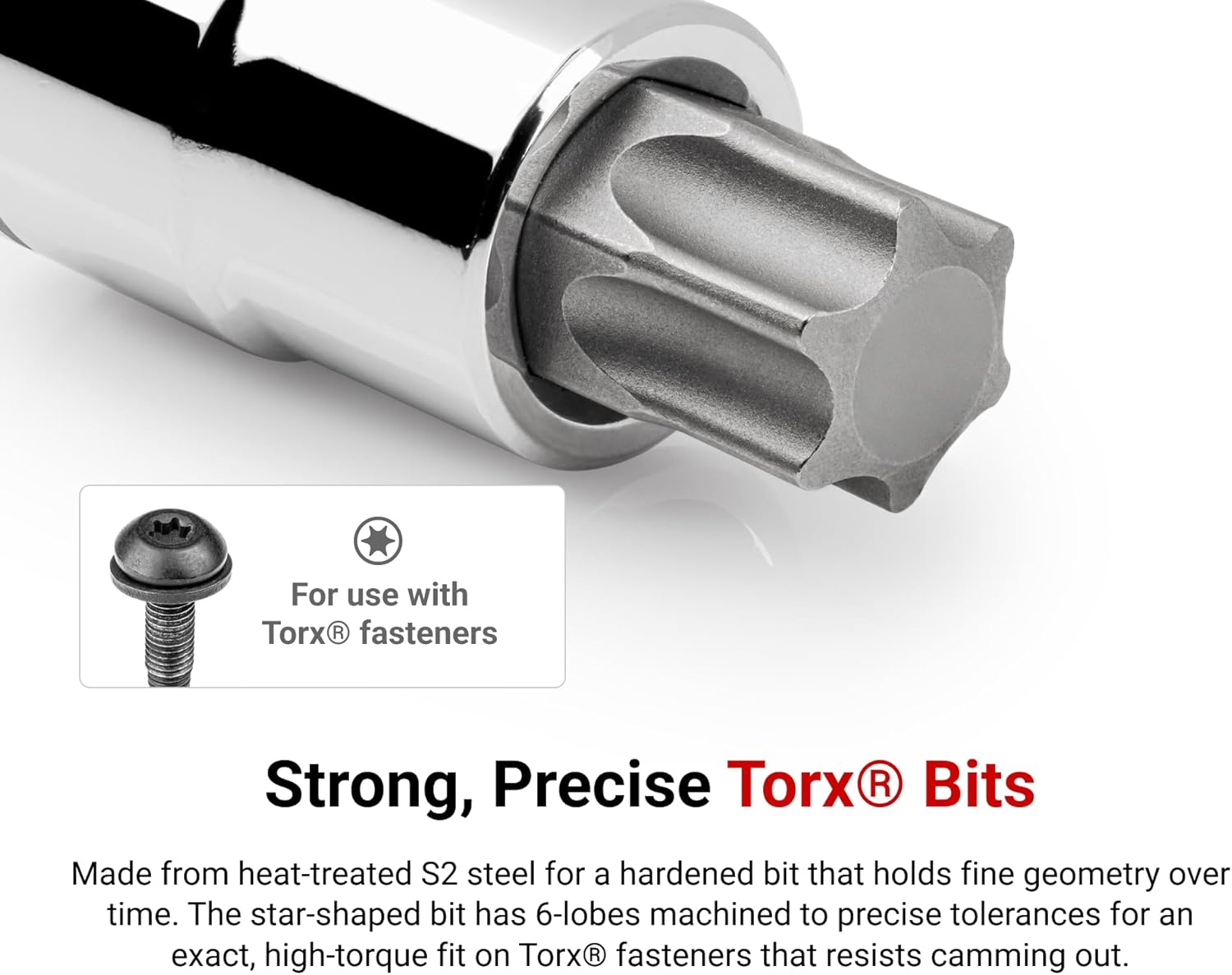 TEKTON 1/2 Inch Drive Torx Bit Socket Set with Rail, 9-Piece (T30 - T80) | SHB92107