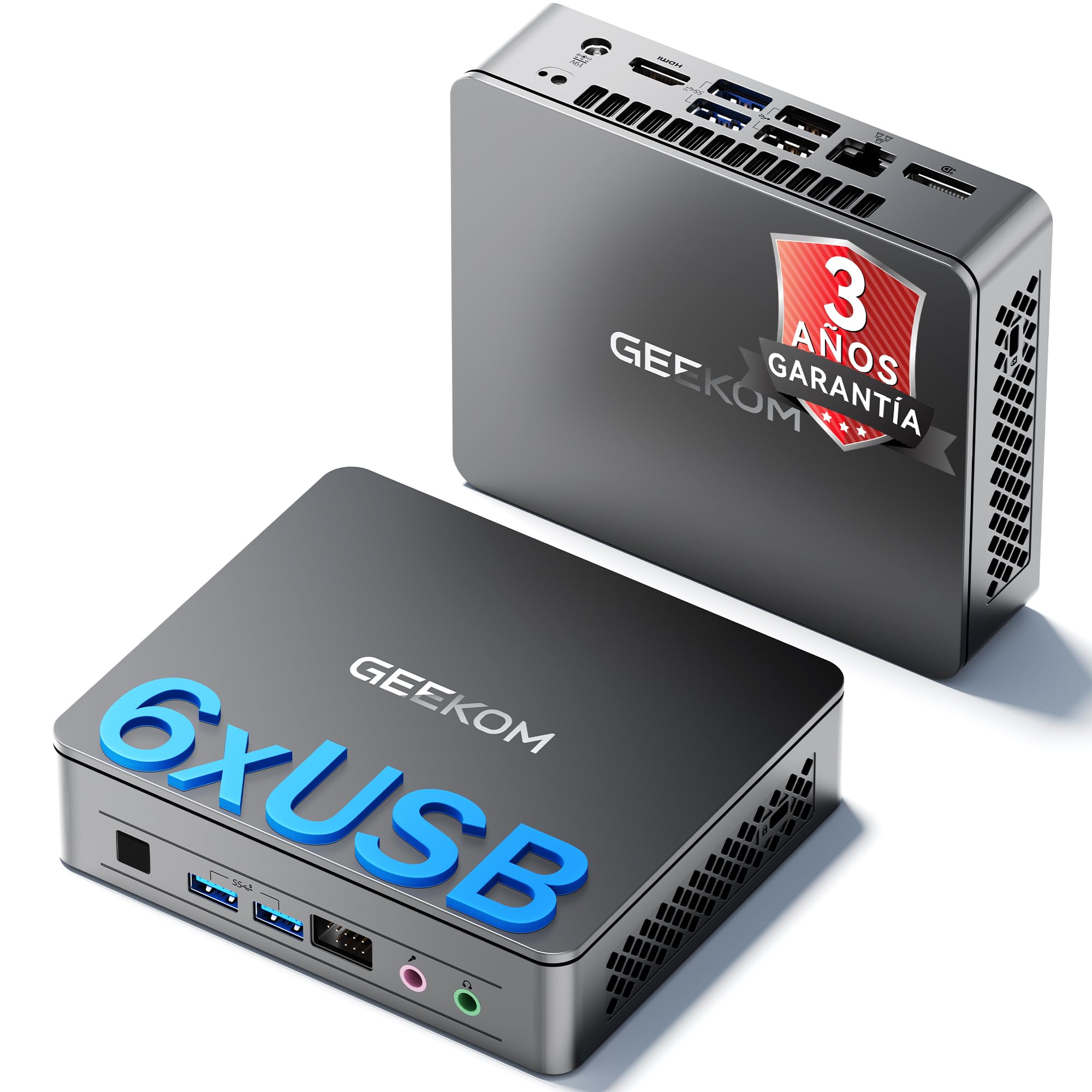 GEEKOM Air12 Lite Mini PC - con Alder Lake N95 CPU, 8GB RAM+256GB SSD | Mini Ordenador con Sistema Preinstalado Listo para Usar, 6×USB con 9PIN, Puerto LAN 2.5Gbps, Ideal para Negocio/Hogar/Escuela
