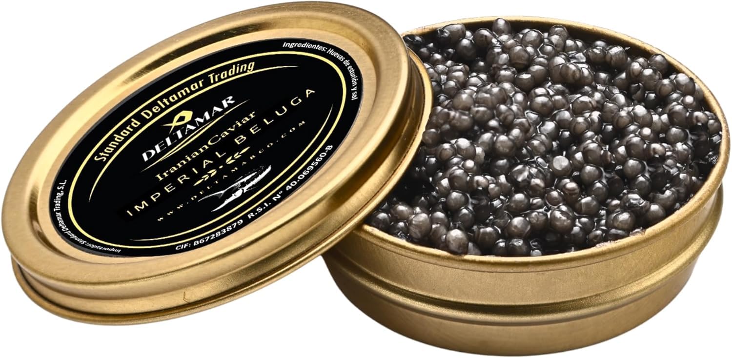 Imperial Caviar - Black Beluga Sturgeon Huso Huso Orginial Beluga Imperial Finest Caviar - Premium Quality Siberian Caviar - Authentic Deltamar CITES Certified (30 gm)