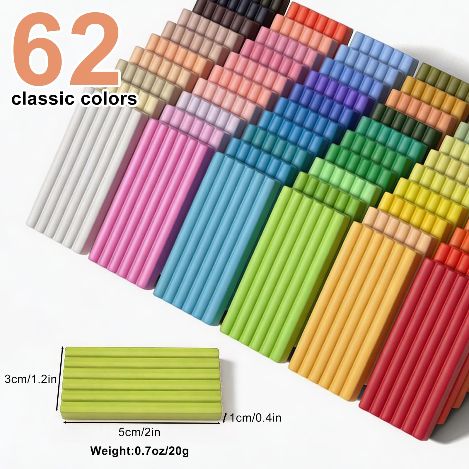 Set di argilla polimerica, 62 colori, per modellare il fai da te, 20 g, kit di argilla morbida, 19 strumenti, 14 accessori e 2 stampi in silicone, non stick, non tossico, ideale come regalo per
