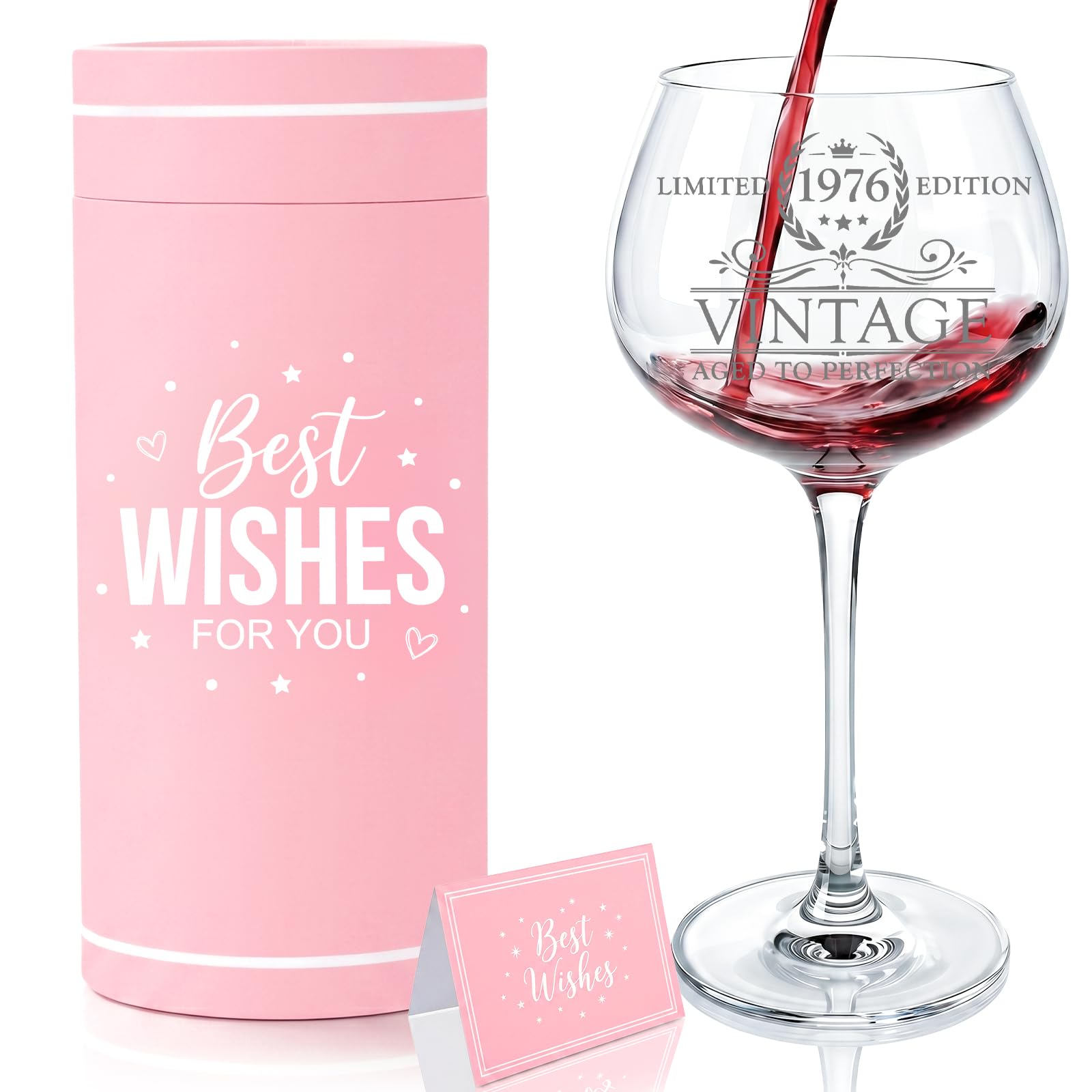 Geukmun 50th Birthday Gifts for Women, 16oz Personalised 50th Birthday Wine Glass, Vintage 1976 Gin Balloon Glass for Her, Mom, Sister, Best Friend, Funny Turning 50 Birthdays Decorations