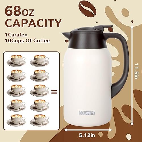 Miniatura 4 de Jarra de café de 68 onzas para mantener el calor, bebidas calientes de 12 horas y bebidas frías las 24 horas, olla aislada de acero inoxidable con