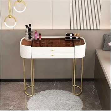 Makeup Dresser Table Dressing Table Modern Simple Vanity Desk with 2 Drawers Glass Top Writing Desk White Makeup Table for Home Office,Bedroom Makeup Table/Vanity Table,One Color,80