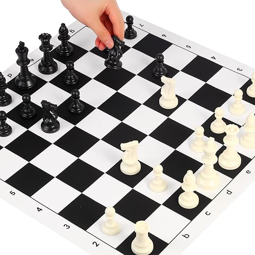 Miniatura 7 de Juego de ajedrez de viaje de 20 pulgadas, tablero de ajedrez de silicona, pieza de plástico de altura King de 3.75 pulgadas, reinas extra y bolsa de