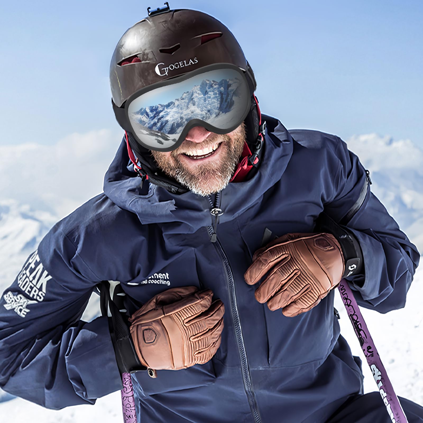 Masque de Ski anti-buée à double écran - Lunette de Ski sphérique pour adultes et adolescents - compatible avec lunettes de vue (Noir Argenté)