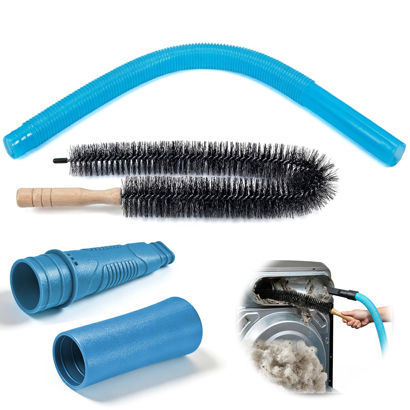 2 PCS Tumble Dryer Cleaning Hose Kit – Universal Vacuum Attachment for Lint Removal, Slim 19mm Nozzle & Flexible Guide Wire, Fits Hoover & Most Vacuums, Energy Saving Dryer Vent Cleaner for Homes