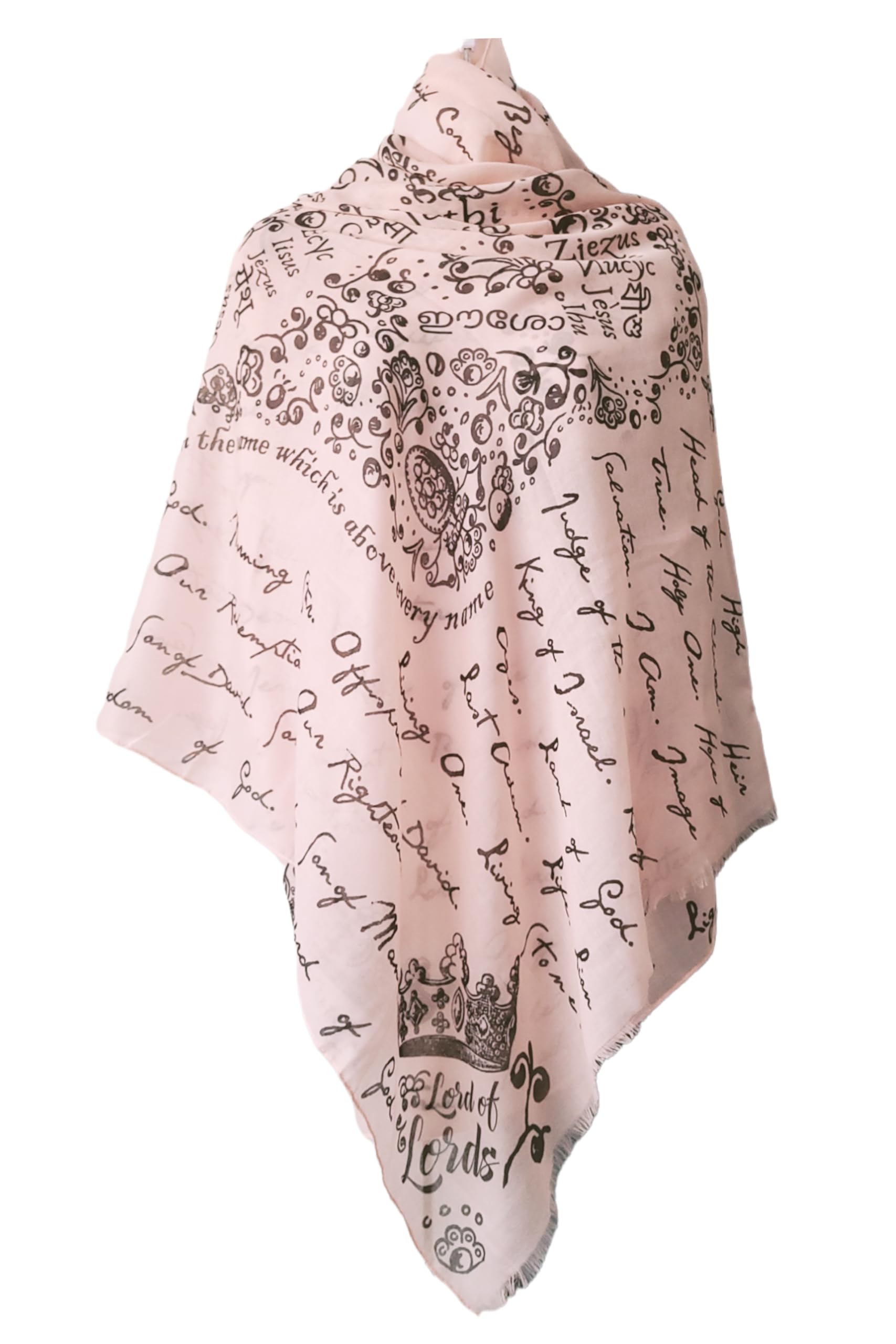 Jesus's Names Prayer Scarf - Large, Lightweight Prayerfully Made Bible Verse Shawl 33x70", 75 languages, 84 Titles for Christ