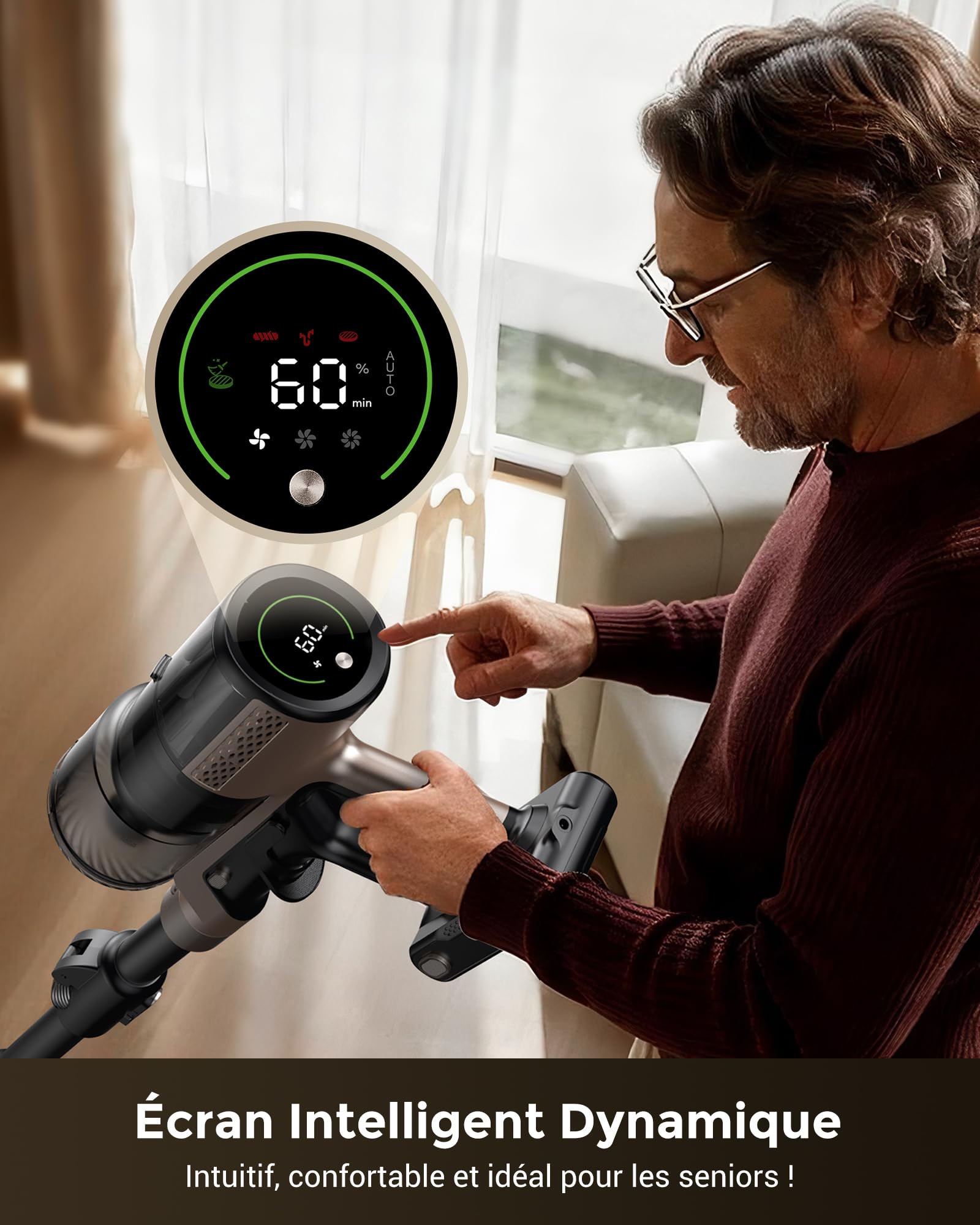70Kpa Aspirateur Balai sans Fil,Proscenic 680W/70Min Aspirateur Laveur avec Nettoyage de Sol,Aspirateur Pliable sans Fil Puissant,Autoportante,Brosse Anti-Enmêlement pour Tapis,Poils Animaux,Voit