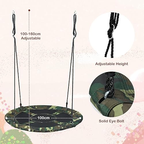 Miniatura 3 de KOTEK Columpio de árbol de platillo de 40 pulgadas para niños, juegos de columpio para interiores y exteriores con cuerdas ajustables para colgar,