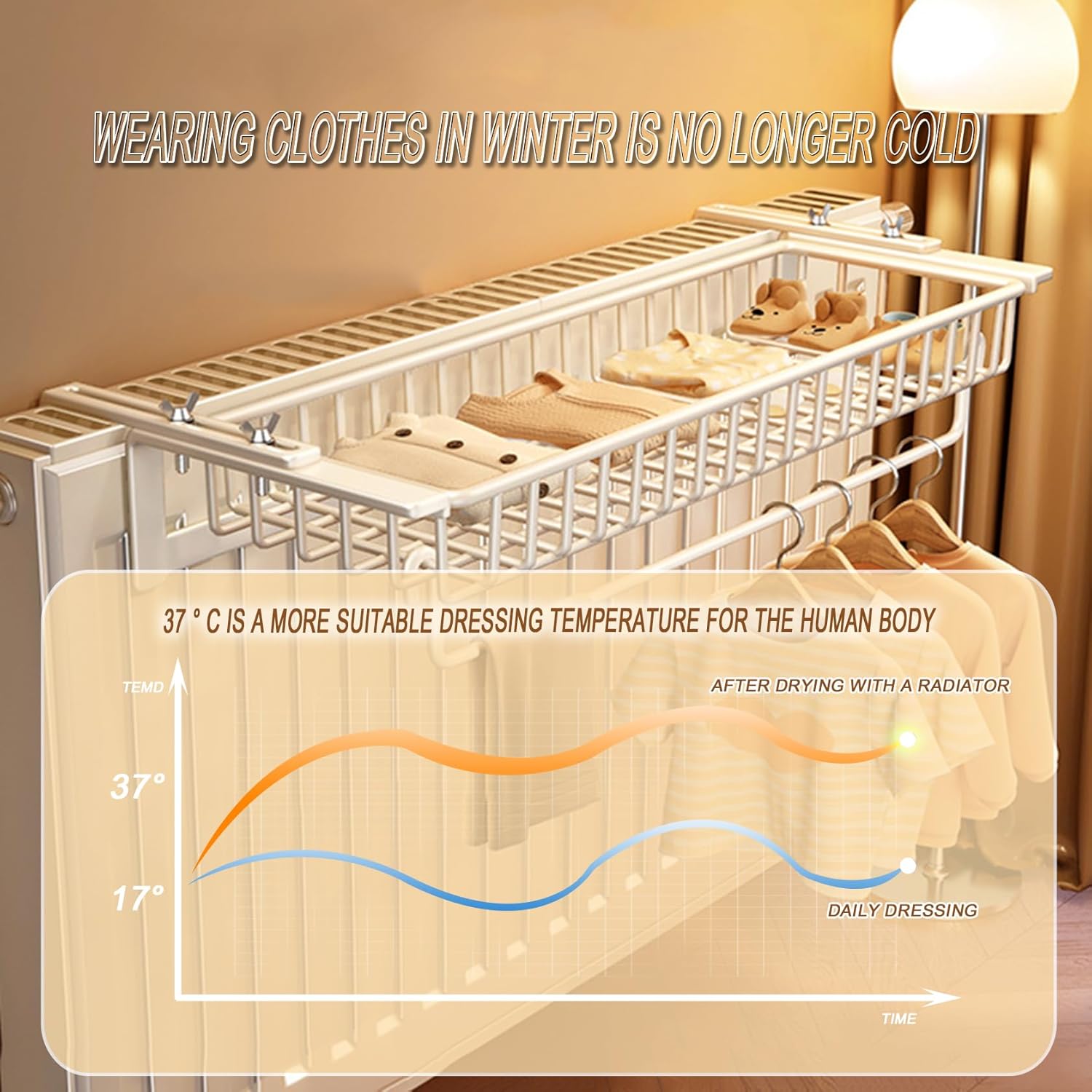 2-in-1 Radiator Airer & Towel Rail, Adjustable Drying Rack with Shelf, Space-Saving Clothes Dryer, Keeps Clothes Warm, 44.5cm (17.5in) Ideal for Home Use