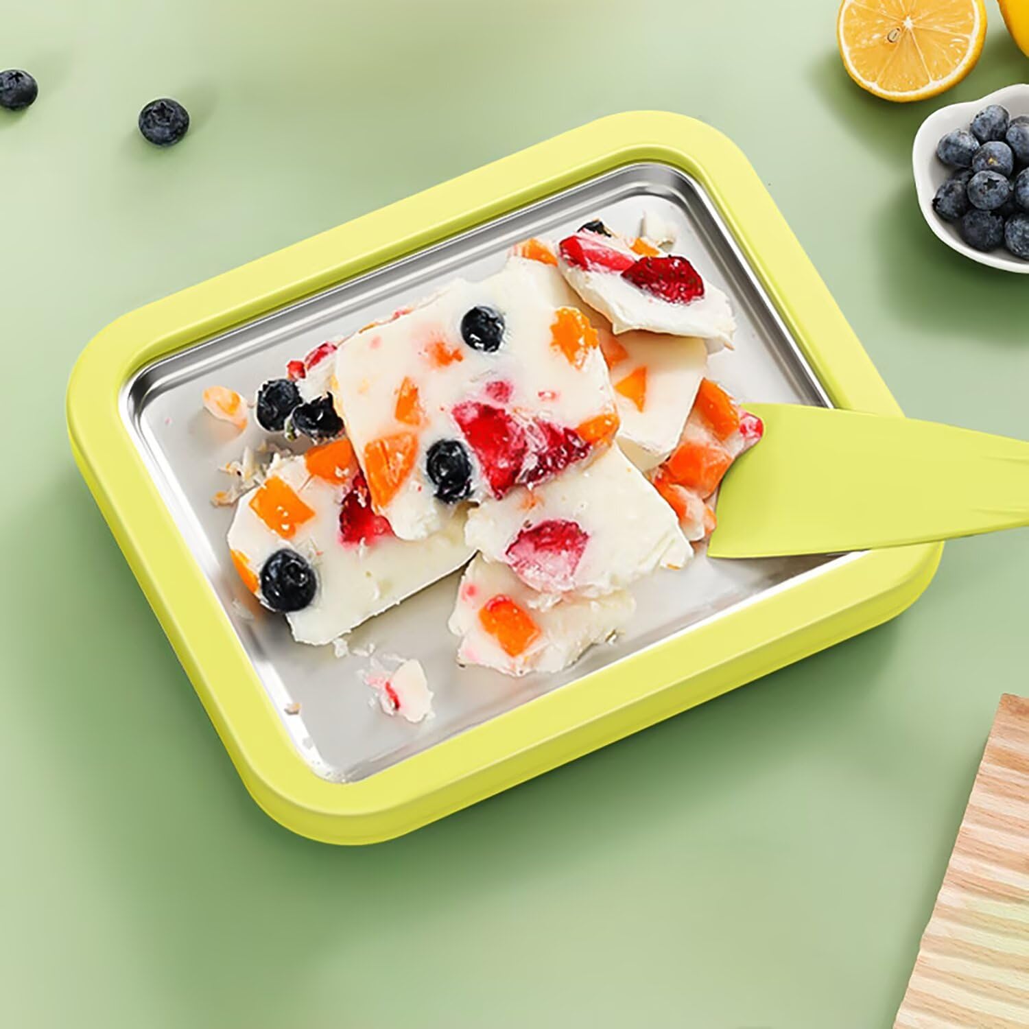 Vafodo Rolled Ice Cream Maker Kit,At-Home Rolled Ice Cream Machine Instant Freeze Plate with 2 Scrapers,Diy Homemade Rolled Ice Cream Tray,Perfect for Family Fun and Parties (Green)