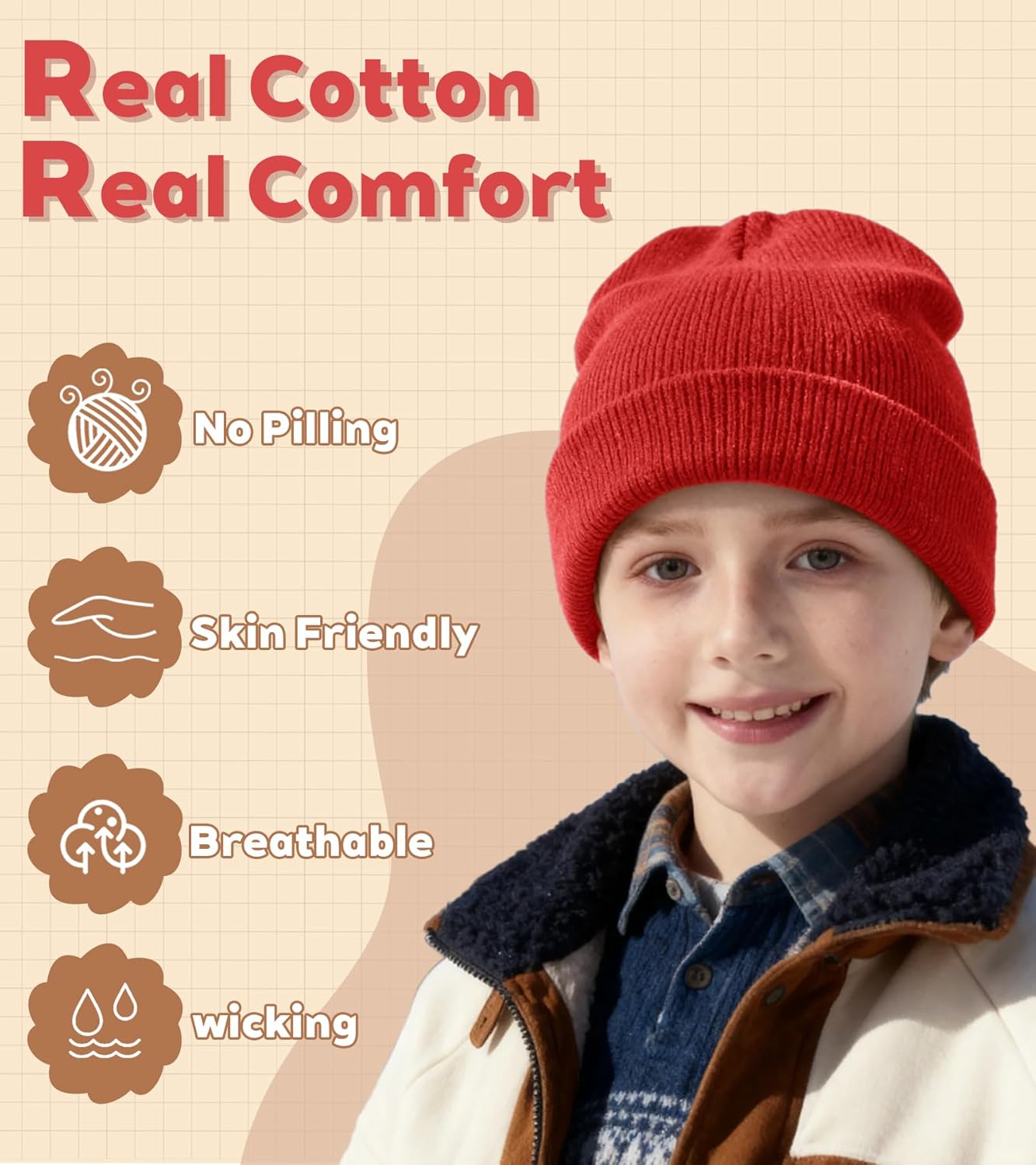 100% Cotton Baby Beanie Toddler Boys Girls Kids Winter Hat Knit Winter Warm Cap Newborn Infant Cuffed Caps - Image 2