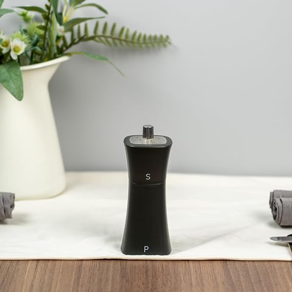 Grunwerg SP-9174BK 2-in-1 Salt Shaker and Pepper Mill, Plastic, Matt Black