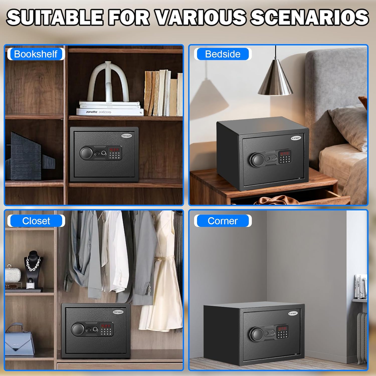 Biometric Fingerprint Safe with Quick Access & Smart LCD Monitor (Temp/Humidity/Battery). Electronic Keypad, Space-Saving Steel Security Box with Alarm, Removable Shelf & Gun Rack for Home/Office.
