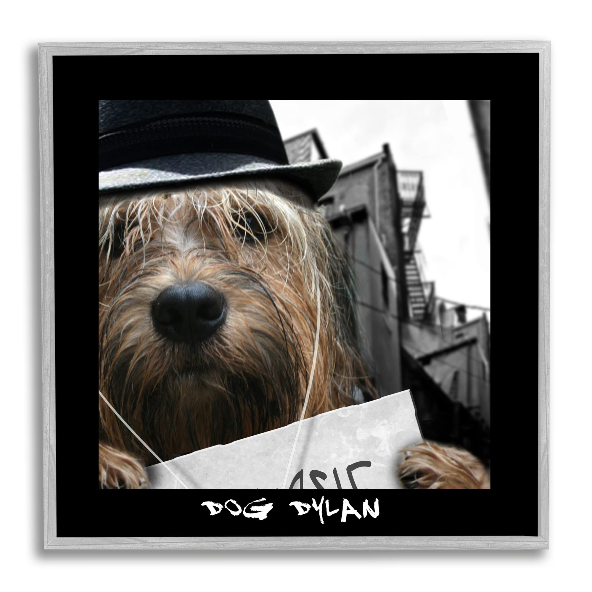Stupell Industries Dog Dylan Funny Musician Wearing Hat Cityscape, Design by Noah Bay