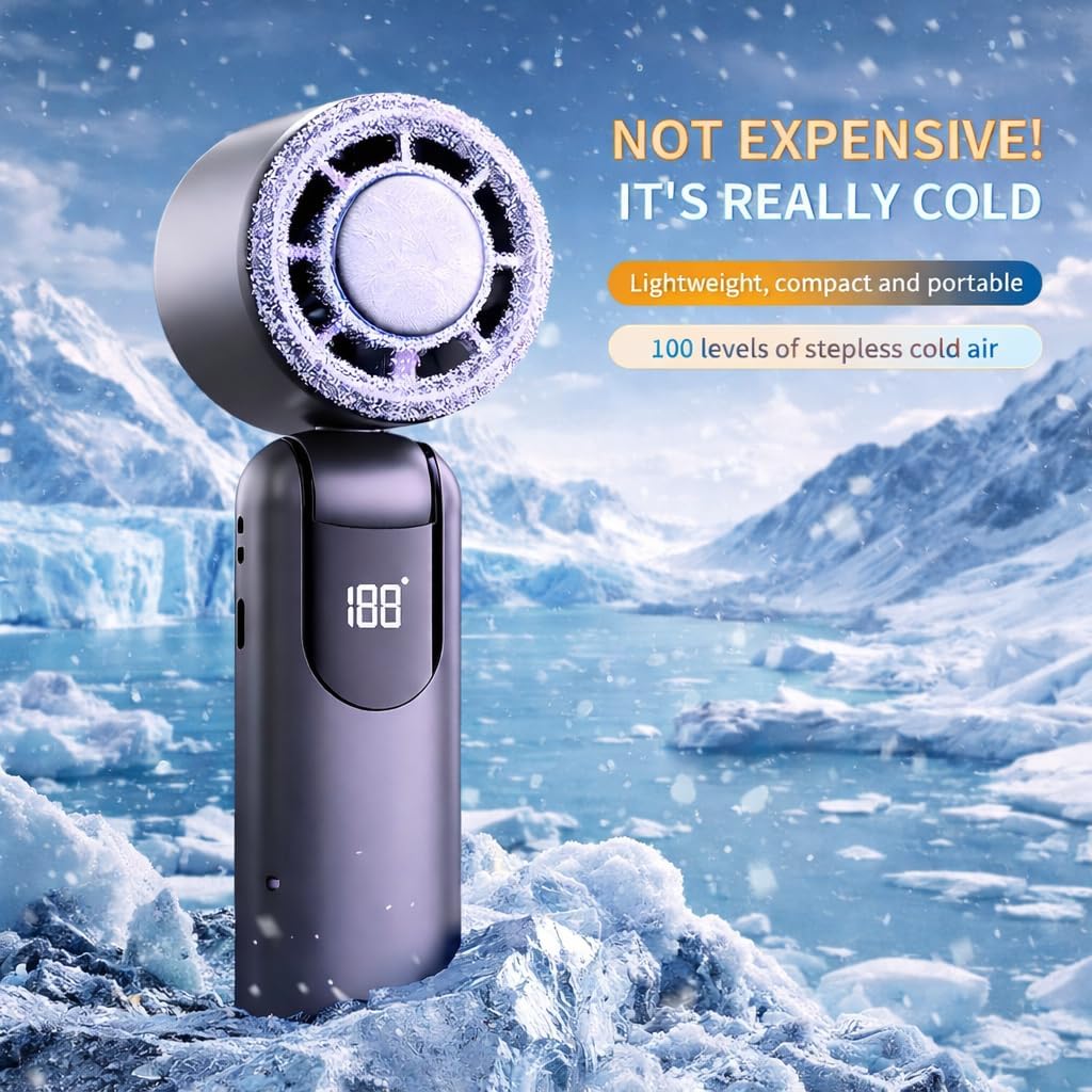 LWW Handheld Cooling Fan with Ice Cooler, 100 Adjustable Speeds Turbo Portable Fan, Rechargeable Personal Fan that Blows Cold Air, Mini Pocket Fan for Travel, Outdoor & Hot Flashes(grey)