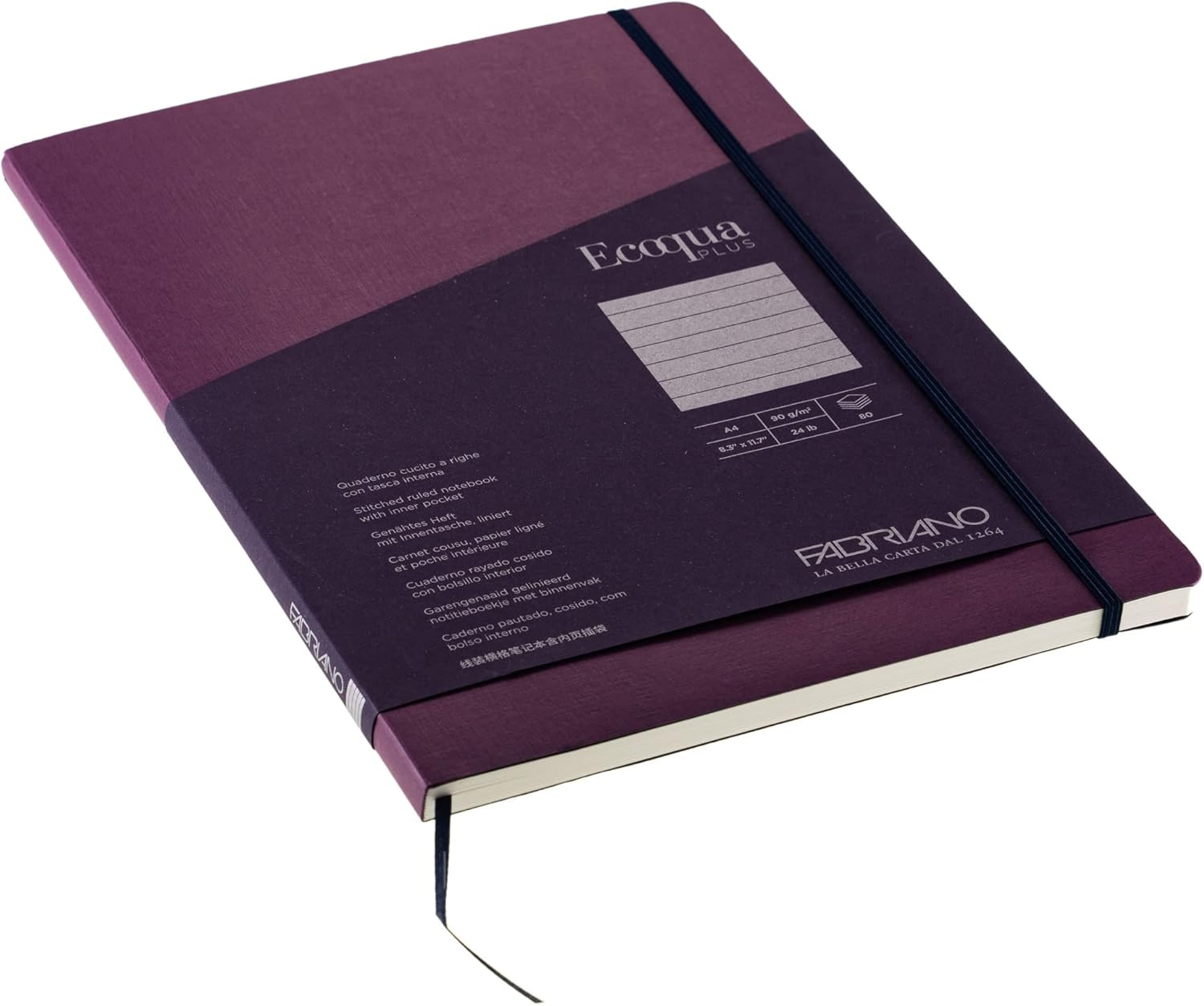 Fabriano Ecoqua Plus Stitch-Bound Notebook, 8.3" x 11.7", A4, Lined, Wine