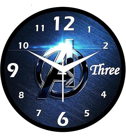 SRS Trends Plastic Wall Clock for Home Living Room Bedroom and Office ( Round 25.4 X 25.4 cm) (Avenger Design) with Glass