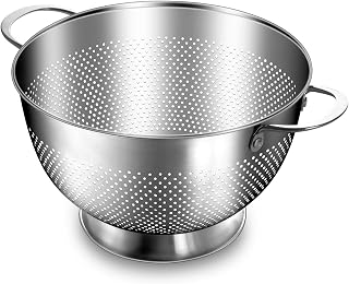 EWFEN 5 Quart Stainless Steel Colander Set - Heavy Duty Pasta Rice Strainer, Nesting Design, Oversized Handles, Rust-Resistant Dishwasher Safe