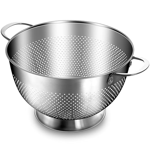 Stainless Steel Colander for Kitchen | 5 Quart Durable Rice and Pasta Strainer with Handle | Oversized Handles | Nesting Design | Rust-Resistant & Dishwasher Safe