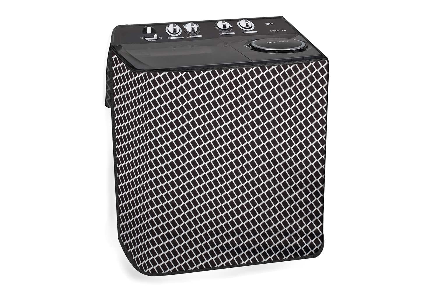 The Furnishing Tree Polyester Waterproof Semi Automatic Washing Machine Cover Suitable for LG 7 Kg, 7.5 Kg & 8 Kg, Dimension DxWxH In Cms: ( 51×83.8×96.5 ), Check Grey