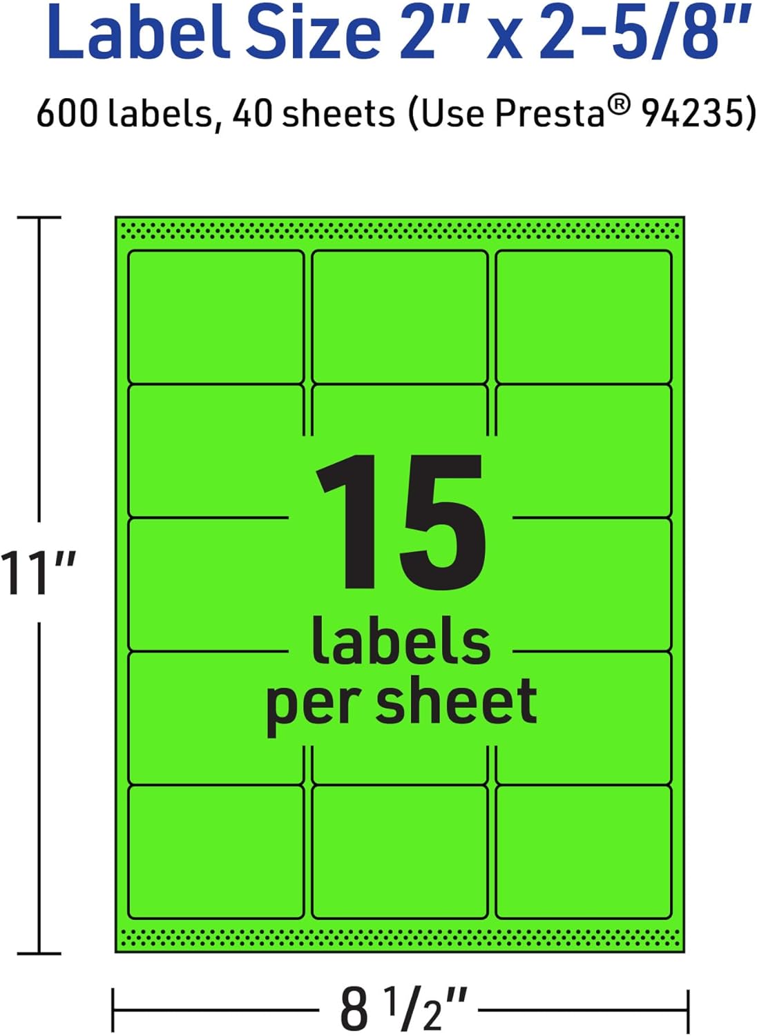 Avery Printable Rectangle Labels, Sure Feed Technology, 2" x 2-5/8", Neon Green Labels, Laser/Inkjet Printable, 600 Total, Great for Mailing