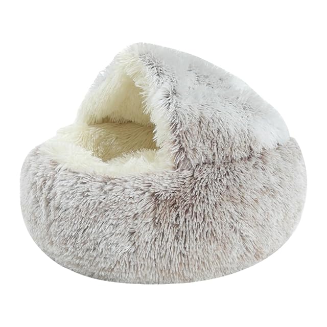 Cama Redonda y Cómoda para Perros y Gatos - Cerrada, Cálida y Extraíble - Para Mascotas Pequeñas y Grandes