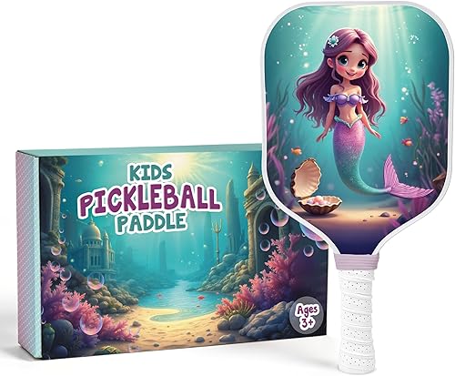 Miniatura 7 de Paleta de pickleball para niños diseñada para edades de 3 a 12 años, fibra de vidrio ligera (0.37 libras), agarre pequeño para un fácil control,