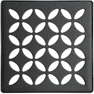 Schluter Kerdi-Drain Floral Shower Grate Kit with Integrated Bonding Flange - Ideal for Tile Showers - Stainless Steel, 4" Grate, Square, Matte Black Grate Finish - KDIF4GRKMGSD5