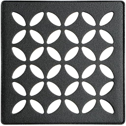 Schluter Kerdi-Drain Floral Shower Grate Kit with Integrated Bonding Flange - Ideal for Tile Showers - Stainless Steel, 4" Grate, Square, Matte Black Grate Finish - KDIF4GRKMGSD5