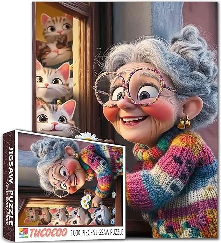 Miniatura 20 de Rompecabezas de mujer vieja de 1000 piezas para adultos, familias (niña, dama, pizza, naipe, vino tinto, amigas) piezas que encajan perfectamente