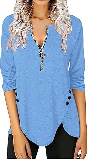 KEXIMIXUE Ladies Blouses Office T Shirt Cool Oversized Half Sleeve Ethnic Autum Half Zip Cozy Patchwork Solid T Shirt