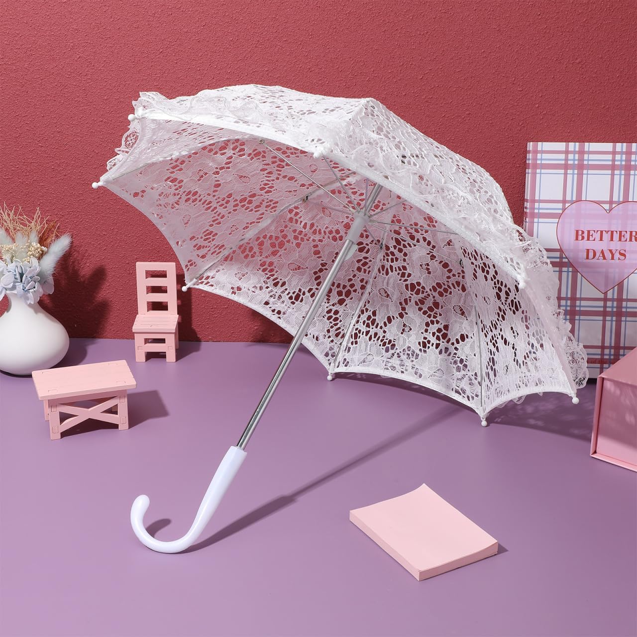Kisangel Lace Umbrella Props 19.68 Inch Vintage Parasol Umbrella for Wedding Photography Bridal Shower Photo Studio Decoration