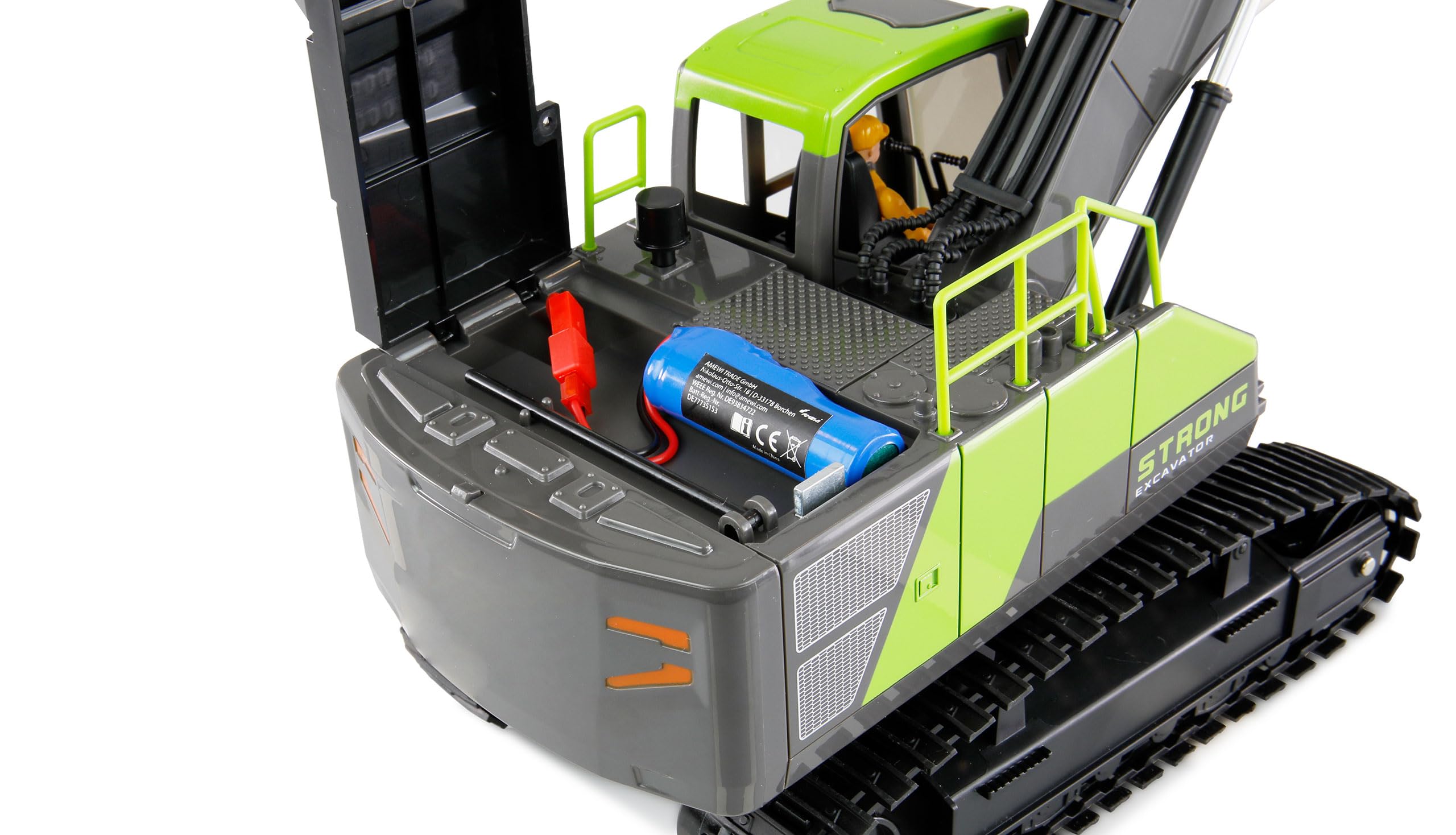 Amewi G071E Escavatore a catena 1:18 RTR telecomandato RC Escavatore bambini 8 anni, verde antracite