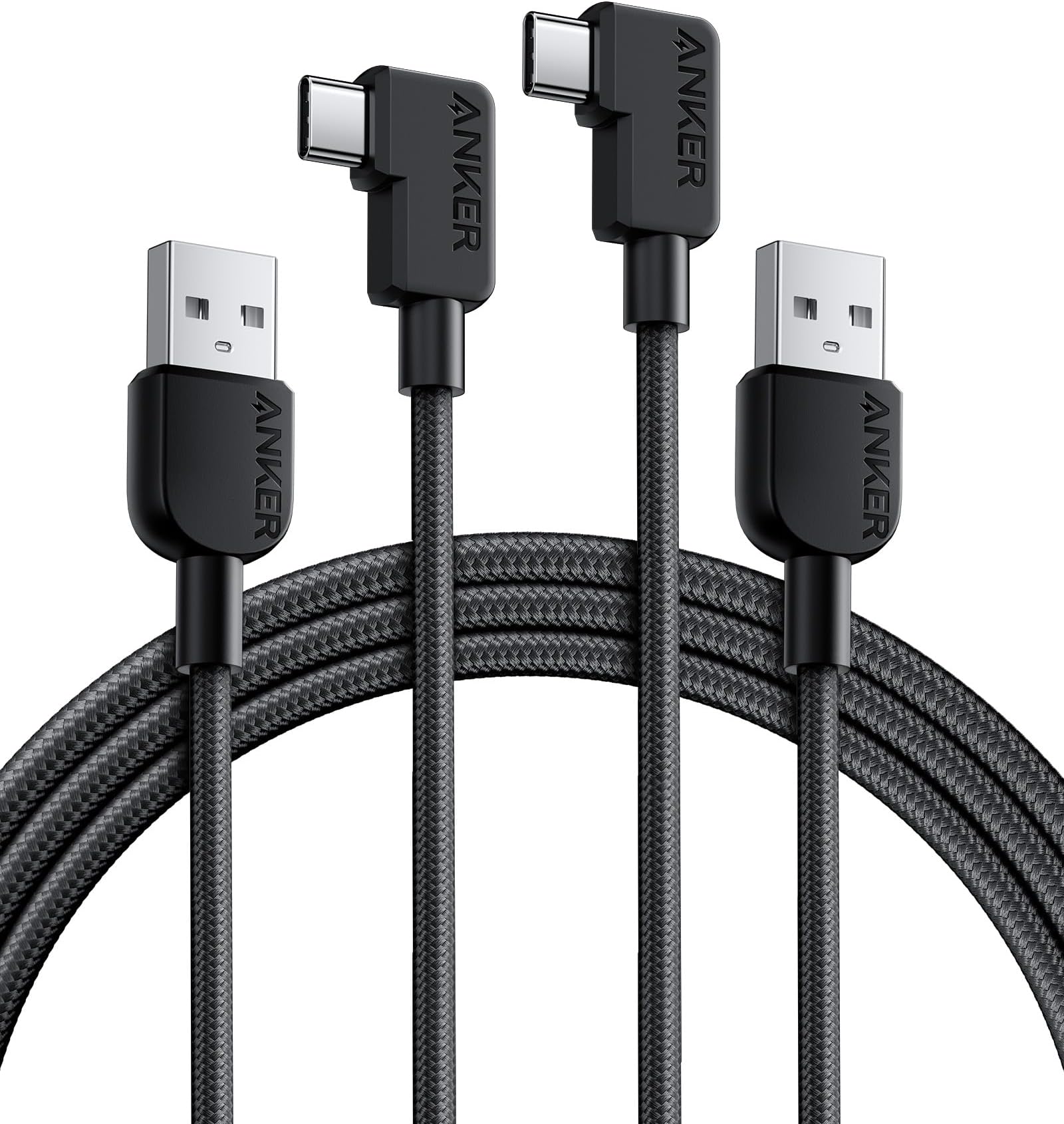 Anker Cable [2 Pack 6FT], Right Angle USB A to USB C Braided Cable, Durable 90 Degree Type C Cord for Samsung Galaxy Note 10,LG V30 (Black)
