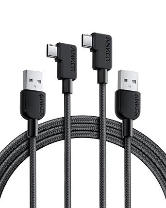 Anker Right-Angle USB A to USB C Cable 2-Pack, 6 ft, Black