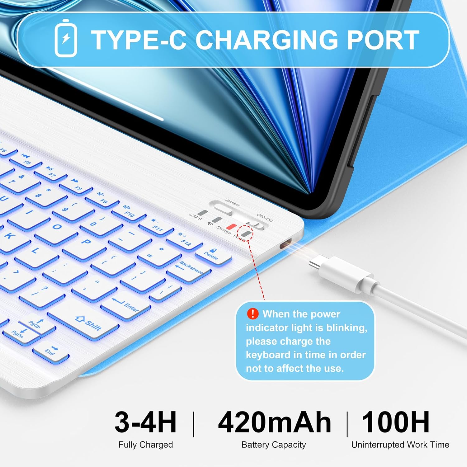 Soke Keyboard Case for iPad Air 11 Inch(M3 2025/M2 2024) & Air 5th/4th Generation - 7 Color Backlit Detachable Keyboard Cover with Pencil Holder, Blue Marble