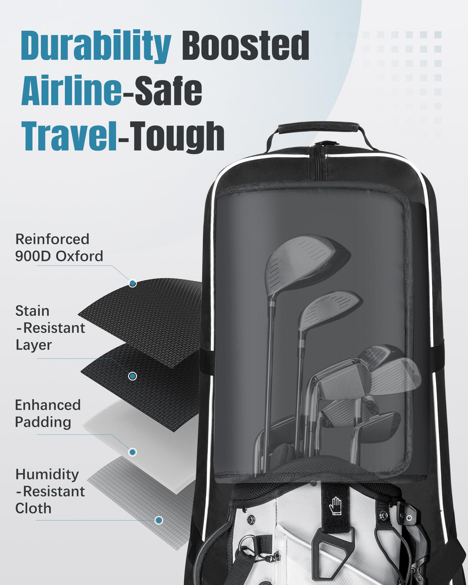 Sac de Voyage de Golf avec roulettes Oxford Robuste, résistant à l’Usure et étanche Étui de Sac de Voyage Durable et rembourré pour Les Clubs, Facile à Transporter ou à Rouler