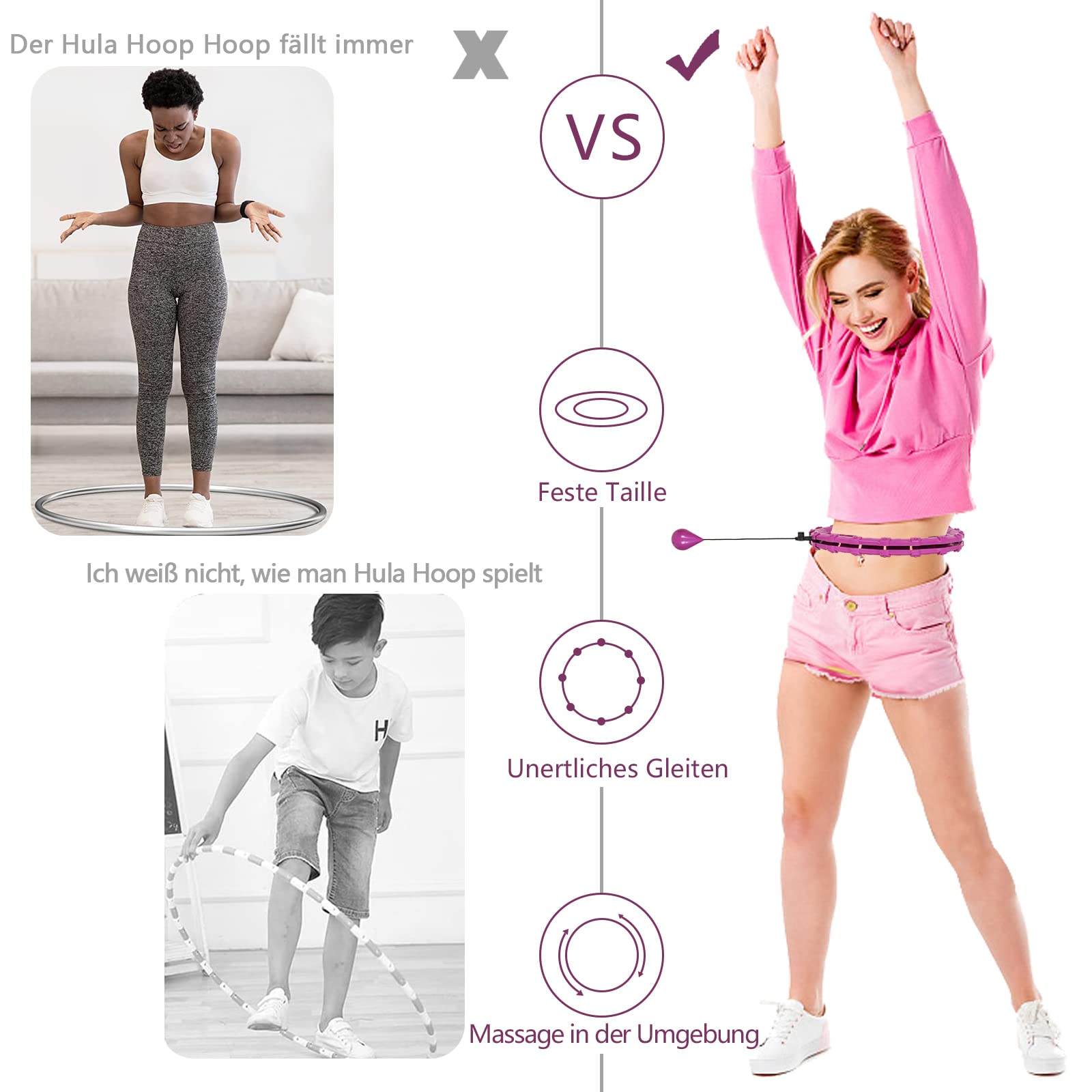 LEAFIA Smart Fitness Hoelahoep Met Massageknoppen – 24 Afneembare Banden, Instelbare Gewichtsbal, Voor Gewichtsverlies, Geschikt Voor Kinderen En Volwassenen (tot 120 Cm Taille)