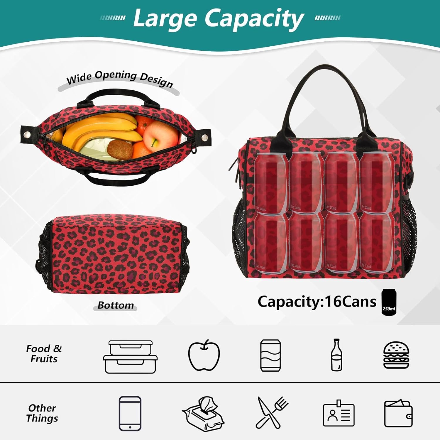 Large Lunch Bag, Insulated Lunch Box Portable Cooler Bag Tote Bag for Students Adults School Office Picnic Hiking