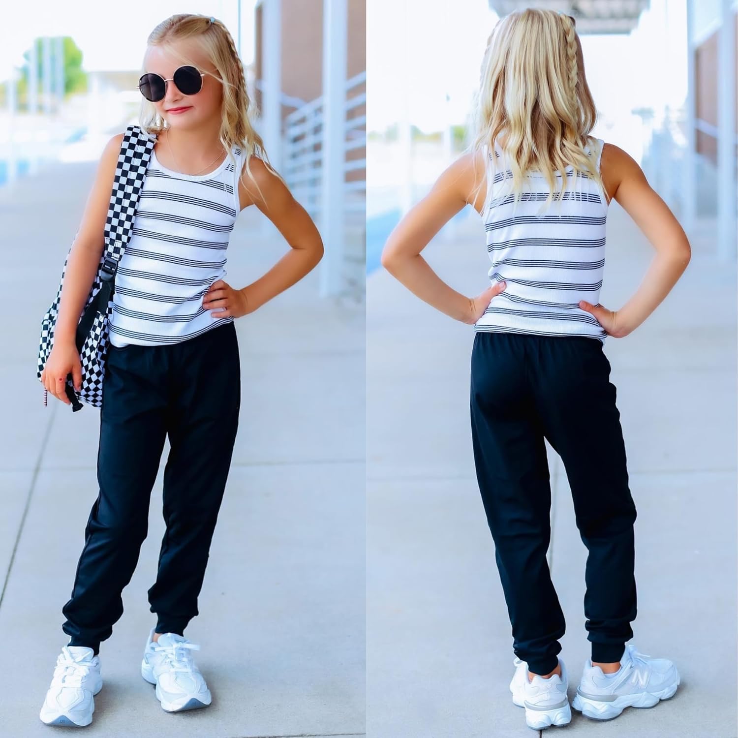 BIG ELEPHANT 3 Pack Girls Joggers with Pockets, High Waisted Kids Athletic Pants for Yoga Running - Image 2