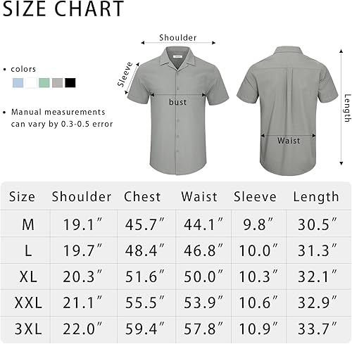 Vista 6 de JEKAOYI Camisas de lino con botones para hombre, de manga corta, cuello cubano, para verano, casual, con bolsillo