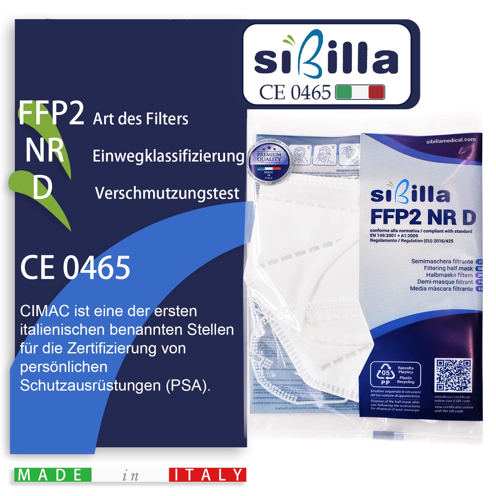 FFP2 Maske - 50 Stück - schwarze FFP2 Maske - Made in Italy einzeln verpackt - FFP2 Atemschutzmaske schwarz zertifiziert EN 149:2001+A1:2009 - FFP2 Schutzmaske schwarz hohe Filterleistung