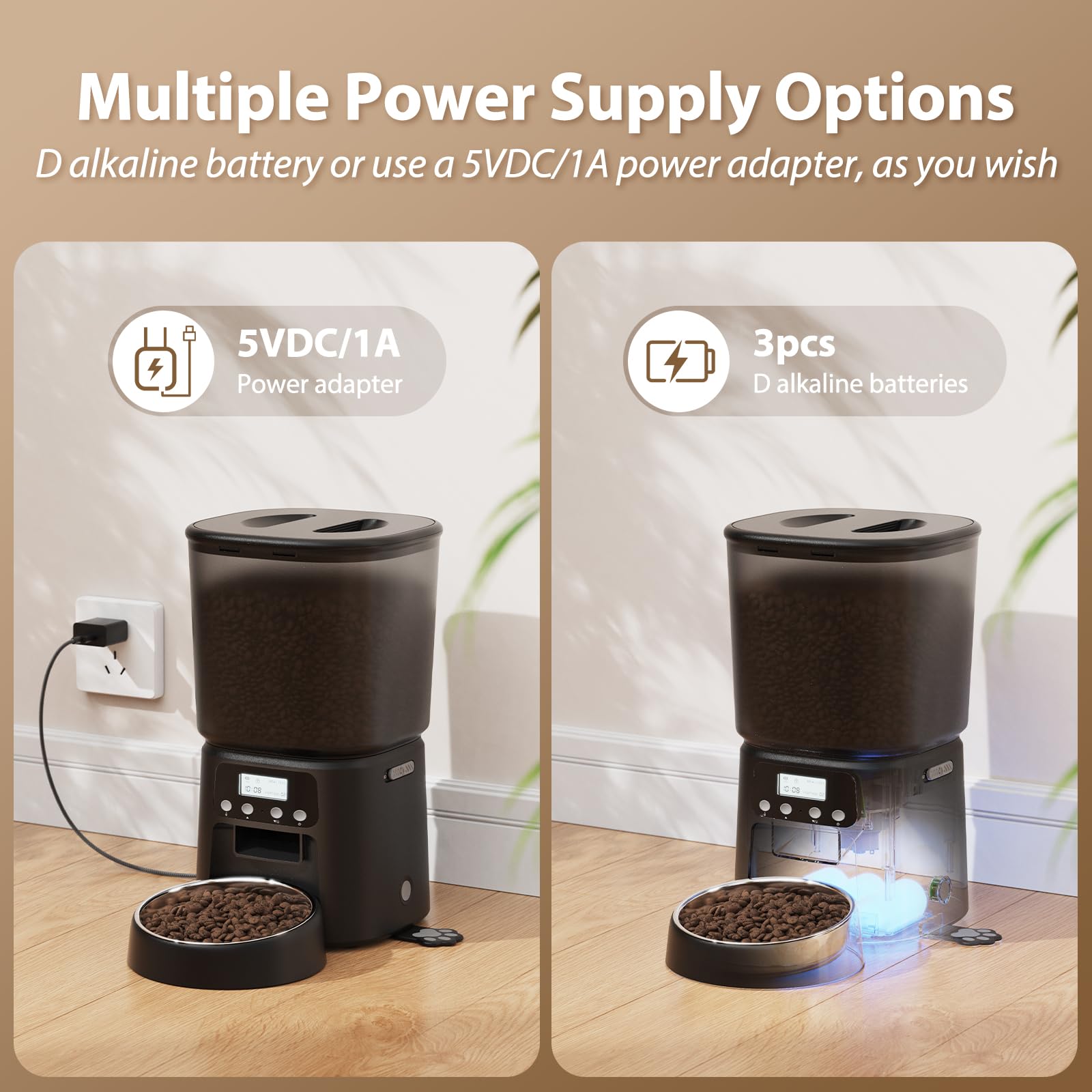 Automatic Cat Feeder, 4L/16Cups Cat Food Dispenser with Stainless Steel Bowl Programmable 30 Portions 6 Meals per Day, Timed Pet Feeder for Kitty Small Dogs with 10S Voice Record, Black - image 5