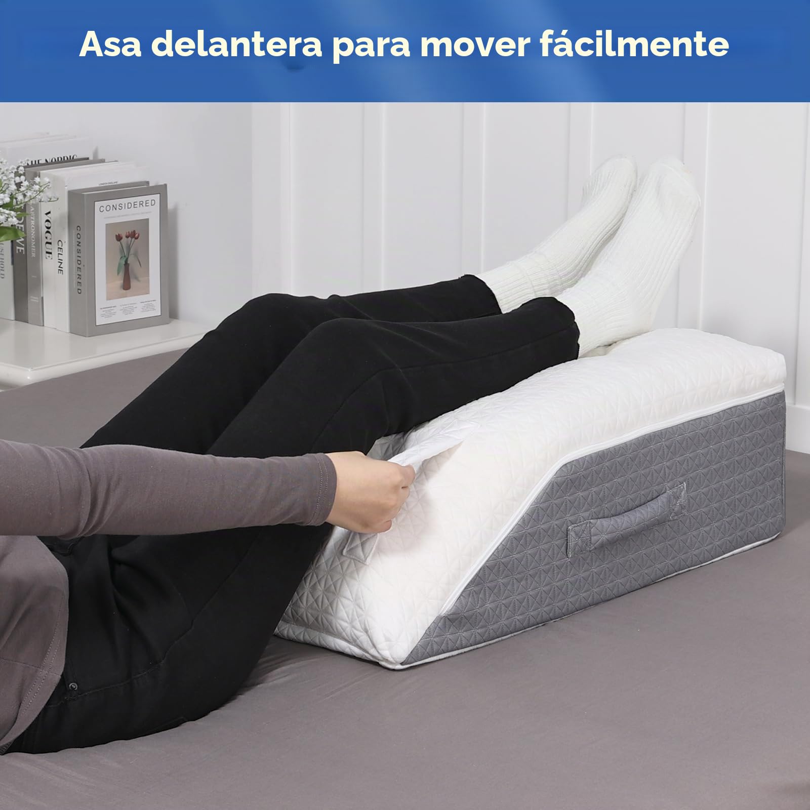 Cojín para venas, cojín para piernas con elevación de espuma viscoelástica, cojín para piernas para el alivio, cojín de posicionamiento con funda extraíble, cojín doble para piernas