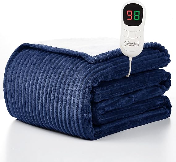 Homemate Electric Heated Blanket Twin Size - 62x84 Heating Blanket Twin Size 1/2/4/6/8 Hours Auto-Off 10 Heat Level Over-Heat Protection Soft Flannel Sherpa ETL Certification