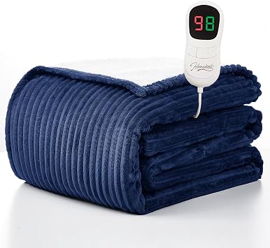 Homemate Electric Heated Blanket Twin Size - 62x84 Heating Blanket Twin Size 1/2/4/6/8 Hours Auto-Off 10 Heat Level Over-Heat Protection Soft Flannel Sherpa ETL Certification