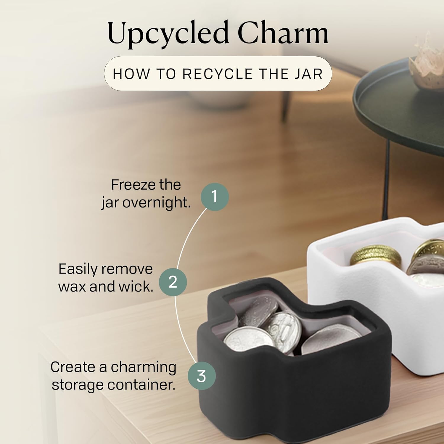 Paddywax Jigsaw Ceramic Candle Set of 2, Soy Wax Candle, White & Black, Salted Air & Smoked Woods, 8 oz