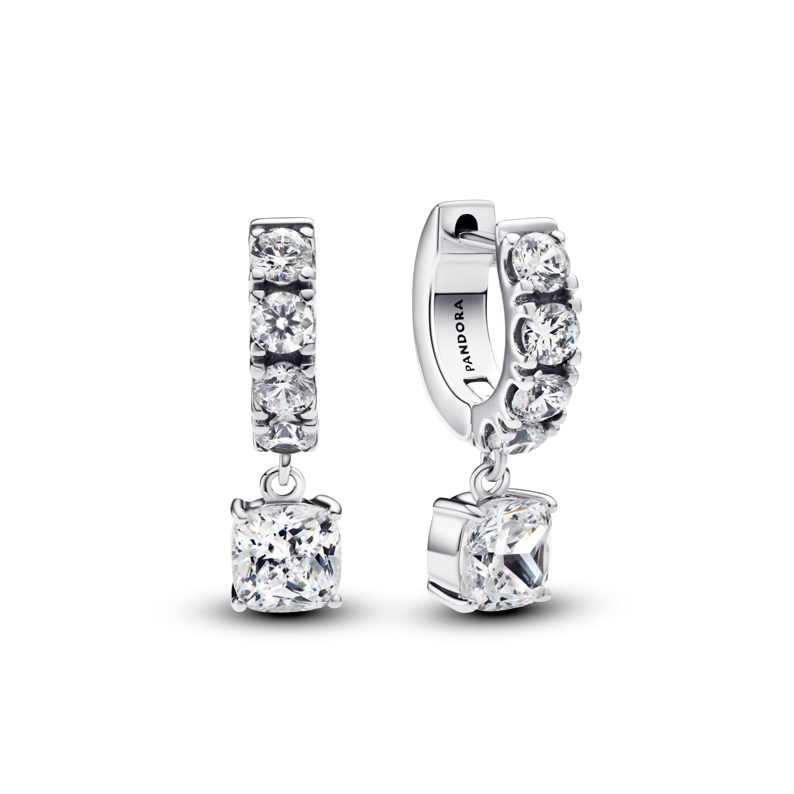Pandora Timeless 293547C01 Double Pave Earrings Sterling Silver with Cubic Zirconia, Sterling Silver, Cubic Zirconia