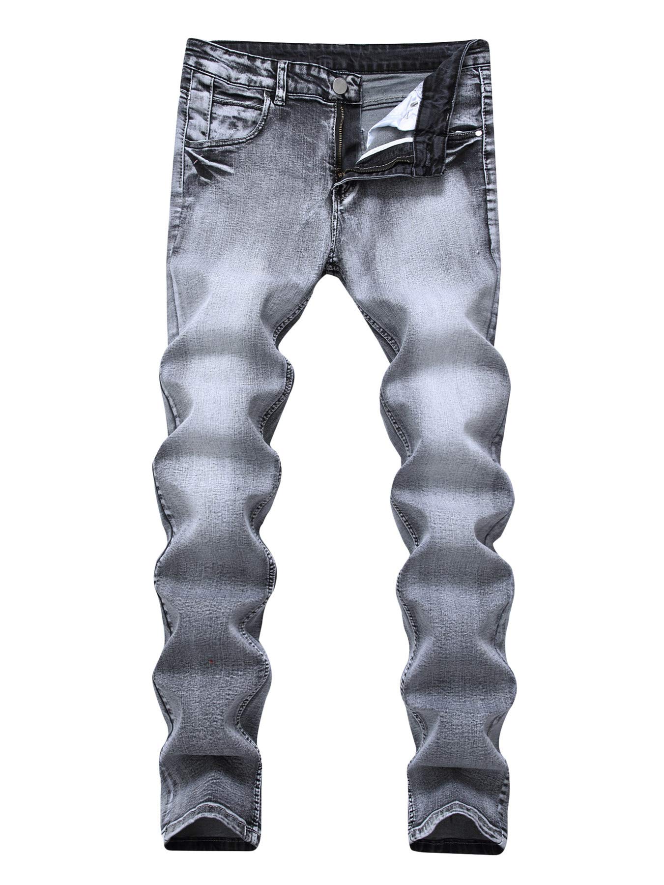 Andongnywell Mens Skinny-Fit Stretch Jeans Slim-fit Light Gray Stretchy Jean Trousers Comfort Stretched Denim Pants